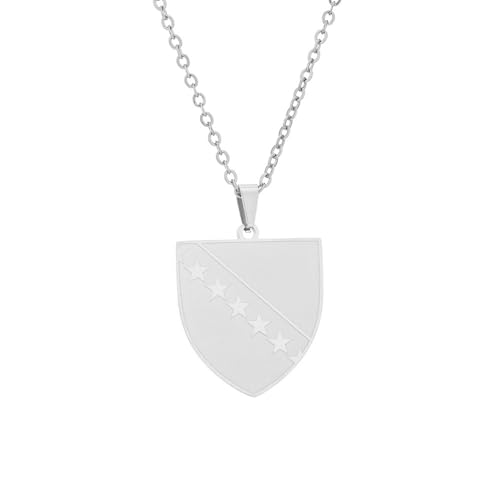 Macracrua Collier avec pendentif Bosniaque en acier inoxydable - Breloque Bosna - Drapeau de la Bosnie-Herzégovine - Cadeau pour homme et femme, 60cm Chain, Acier inoxydable, Pas de gemme