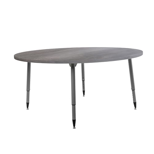 Image of Adapte Commercial Classroom Activity Table - 60 inch Round Woodgrain, ADA Compliant Tapered Legs with Glides & Casters, Adjustable Height 22-34 inch Wheelchair Accessible, School & Office Furniture