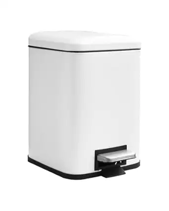 Bathroom Trash Can with Lid, 6 Liter / 1.6 Gallon Stainless Steel Trash Bin, White Garbage Can with Removable Inner Bucket, Perfect Square Step Bin for Kitchen, Bathroom, Office, Bedroom