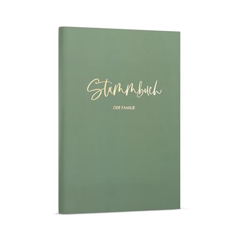 DeinWeddingshop Stammbuch zur Hochzeit Standesamt - Stammbuch der Familie - Familienstammbuch inkl. 5 Seiten mit Register - Deluxe Eucalyptus mit Gold (16x21 cm)