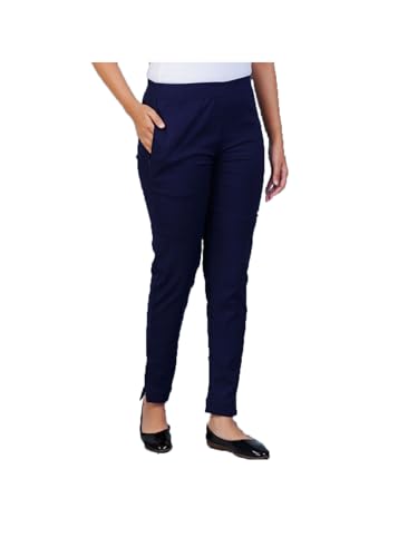 Image of Happy Bunny Cotton Blend Lycra Kurti Pants for Women, Soft 30% Stretch Full Length Trousers with Elastic Waist & Zip Pocket, Ideal for Office, Work, Casual, Home Wear Breathable Slim Fit