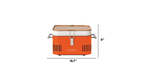 Everdure Cube Portable Charcoal Grill, Tabletop BBQ, Perfect Tailgate, Beach, Patio, or Camping Grill, Lightweight & Compact Small Grill with Preparation Board & Food Storage Tray, Orange