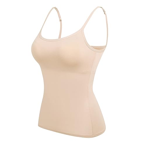 Chalecos para mujer - Camisola para mujer con soporte de sujetador, color sólido, sin mangas, camiseta interior de algodón suave, cómoda, ajustada, básica, versátil, chaleco básico con tirantes, oro