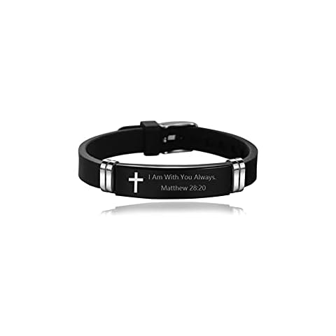 DWJSu Black Religious Quote Faith Christian Bible Verse Inspirational Bracelet Wristband Cross Bracelets for Mens Dad God Gift, DW-BY-BR020-4-Black Cover