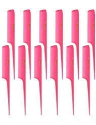 Krest Cleopatra 8-1/2 inch Rattail Combs Extra Fine Tooth. Rat Tail Comb Model #441. Color Neon Pink. 1 Dozen.