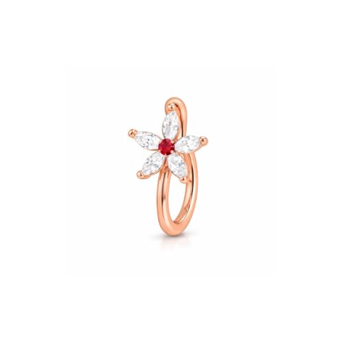 Image of Nilu's Collection Rose Gold American Diamond Non Piercing Nose Pin for Women | Elegant Flower Nose Stud | Minimal Clip-On Nose pin | Anti-Allergy | Anti-Tarnish | Office Wear | Daily Wear | office Wear | Non Piercing