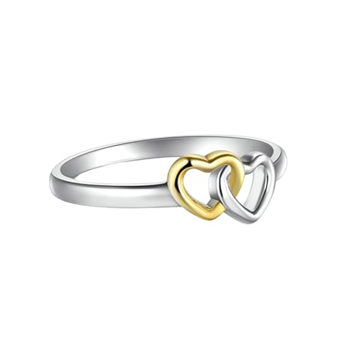 Stfery Anello in oro 9K/14K con doppio cuore intrecciato in vero oro, anello matrimoniale bicolore da donna, 4, Oro giallo 9 carati, Nessuna pietra preziosa