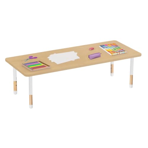 Image of Factory Direct Partners 30 inch x 72 inch Rectangle Kids Classroom Table with Adjustable Chunky Wood Legs