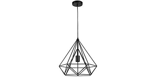 LIFA LIVING Lámpara jaula colgante, Pantalla metálica para lámpara de techo estilo retro, Portalámpara diamante diseño vintage industrial, Altura hasta 1,20m (Negro)