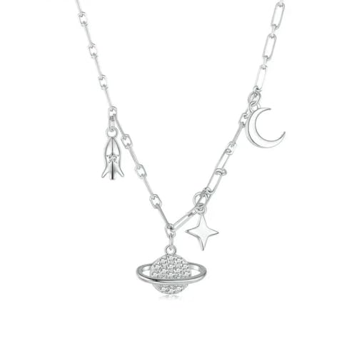 Collier planète argent 925 avec pendentif en zircon pour le quotidien