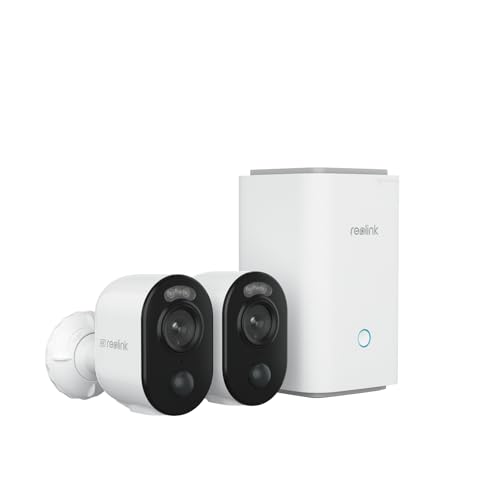 Reolink 4K Überwachungskamera Aussen Akku Set mit Home Hub, Farbnachtsicht, 2.4/5GHz WLAN, 5 Monate Akkulaufzeit, Zentrale Verwaltung & Lokaler Speicher, Ohne ABO-Gebühren, Argus 3 Ultra 2-K