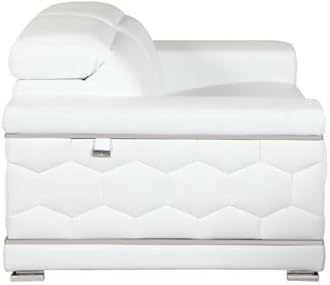 Blackjack Furniture Usry Top Grain Italian Leather Loveseat with Multi-Position Adjustable Headrests, Elegant Contemporary Design with Chrome Trim and Durable Wood Frame, White