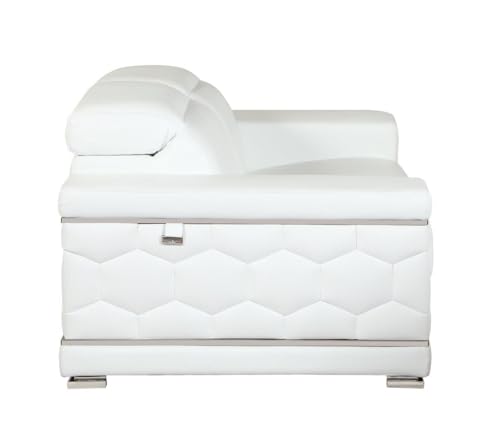 Blackjack Furniture Usry Top Grain Italian Leather Loveseat with Multi-Position Adjustable Headrests, Elegant Contemporary Design with Chrome Trim and Durable Wood Frame, White
