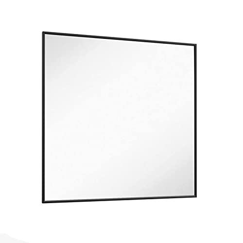 Loaao 36"X36" Black Rectangle Bathroom Mirror Wall, Matte Black Aluminum Alloy Frame, Tempered Glass, Hangs Vertically Or Horizontally, Easy To Install #TOP5