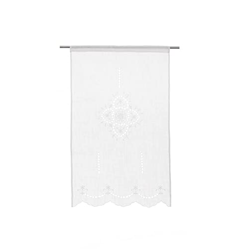 LOLAhome Cortina Bordada de Corazones Blanca de Tela de 70x110 cm