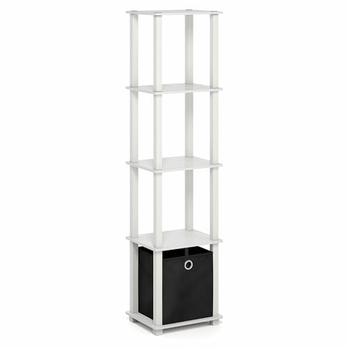 Furinno Turn-N-Tube Book Shelf, 5-Tier Square Open Frame Display Shelf, Corner Storage Shelves with Storage Bin, Shelving Unit, for Organization, Living Room, Garage, Home Office, White by Furinno - Used condition - Image 6