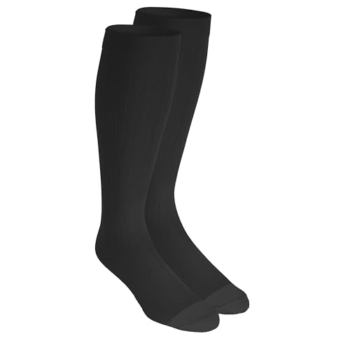 Image of NuVein Men's Compression Socks, 20-30 mmHg Support, Dress Trouser Style, Over Calf Knee High, Black, X-Large