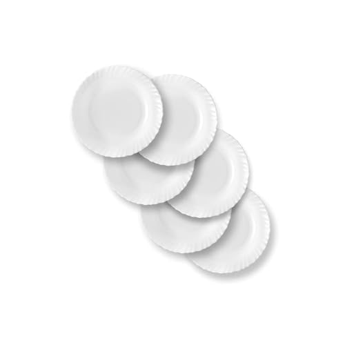 Image of SkyKey Opal Glass larah Quarter Plate Set White, 7.5 Inch- Set of 6 Suitable for Every Occasion