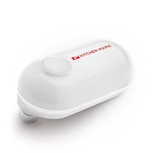 Kitchen Mama Mini Electric Can Opener Smooth Edge: Opens Cans with One Button Press – Ultra-Compact, Portable, Hands-Free, Food-Safe, Battery Operated (White)