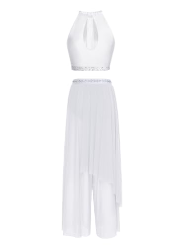 Traje de ballet blanco Oyolan de 2 piezas unidos para danza lírica 4