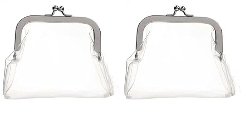 Galyacht 2Pcs Clear Coin Purse Transparent Change Purse for Women, Multifunctional Mini Cosmetic Makeup Bags Portable PVC Kiss-Lock Clear Coin Wallet for Carrying Your Change Cosmetic Bags