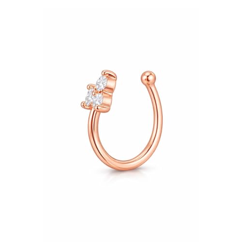 Image of Nilu's Collection Rose Gold American Diamond Non Piercing Nose Pin for Women | Elegant Flower Nose Stud | Minimal Clip-On Nose pin | Anti-Allergy | Anti-Tarnish | Office Wear | Daily Wear | office Wear | Non Piercing