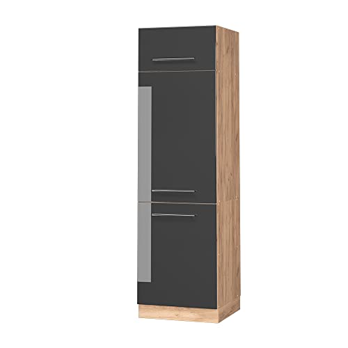 Vicco Armario para frigorífico Empotrado Fame-Line, Antracita Alto Brillo/Roble Dorado, 60 cm