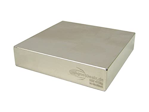 Neodym Magnet 90x90x20mm 470kg Zugkraft N52 super power Hochleistungsmagnet vernickelt Cover