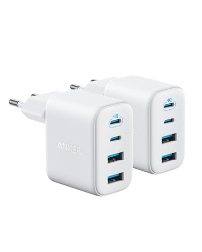 Anker Caricatore USB C 50W,  Adattatore a 4 Porte con Potenza, con 2 USB C e  2 USB A, Design Compatto e Stabile, per iPhone 17 pro max/Serie 16-12, MacBook, iPad, Pixel, Galaxy  (Cavo excluso)