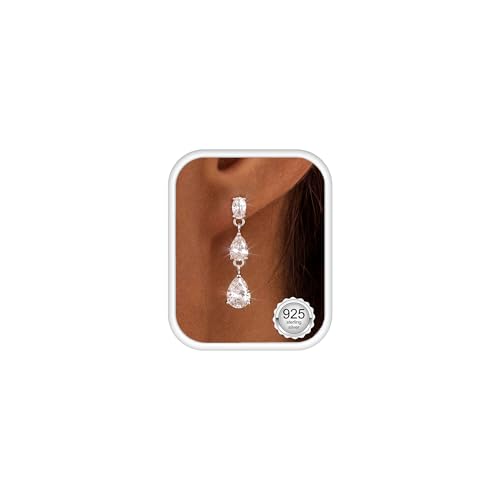 LOLIAS 925 Sterling Silver Dangle Earrings for Women-Hypoallergenic Cubic Zirconia Drop Earring for Sensitive Ears Dainty Statement Earrings Elegant Bridesmaid Prom Wedding Bridal Earring Jewelry