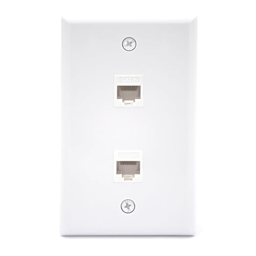 VCE Ethernet Wall Plate 2-Port (UL Listed), Cat6 Female to Female Wall Jack, RJ45 Keystone Inline Coupler Wall Outlet, White
