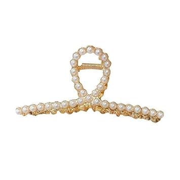 2 Piezas Pinzas para Cabello Grandes de Metal con Perlas en Oro Mate para Mujeres miniatura 2