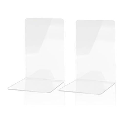 Clear Acrylic Bookends, MSDADA Acrylic Book Ends for Book Shelves, Non-Slip Desktop Book Organizer Stationery Bookracks for School Supplies Library Books Office Book Holder(1 Pair) Cover