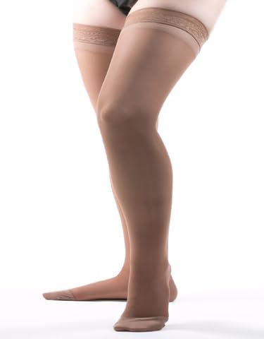 Image of Allegro Women's Thigh High Compression Stockings 15-20 mmHg Support Hose | Lightweight sheer fabric, lace-silicone stay-up band, reciprocated heel and balloon toe for secure hold and everyday comfort