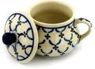 Polmedia Polish Pottery Sugar Bowl 11 oz - Garden Lattice Pattern Handmade in Boleslawiec Poland by Ceramika Artystyczna + Certificate of Authenticity