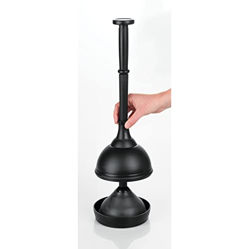 mDesign Plastic Toilet Plunger with Lift & Lock Cover Set, Compact Discreet Freestanding Storage Caddy Holder for Bathroom, Powder Room, Modern Design - Heavy Duty - Hyde Collection, Black - Image 5