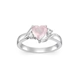 Shusukue Heart Rose Quartz Ring 925 Sterling Silver Pink Quartz Ring Healing Crystal Jewelry Gift for Women Size 4.5