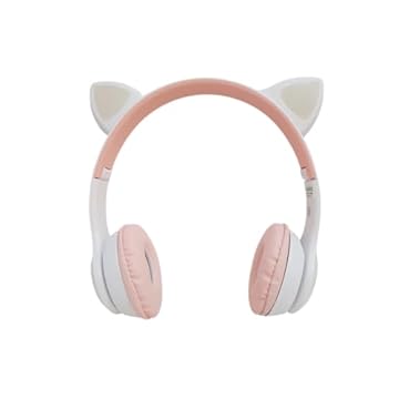 Fone De Ouvido Com Orelha de Gatinho Cat Ear Headphone Bluetooth com Luzes RGB para crianças e adultos B-19 A (Branco/Rosa)