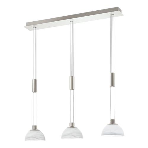 EGLO LED Pendelleuchte Montefio, 3 flammige Hängelampe höhenverstellbar, Pendellampe, Hängeleuchte aus Edelstahl in Silber und Alabaster-Glas in Weiß, LED Esstischlampe warmweiß EGLO LED Pendelleuchte Montefio, 3 flammige Hängelampe höhenverstellbar, Pendellampe, Hängeleuchte aus Edelstahl in Silber und Alabaster-Glas in Weiß, LED Esstischlampe warmweiß