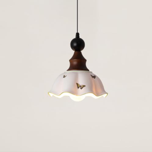 Pendelleuchte suspension vintage fer forgé bois céramique papillon chambre