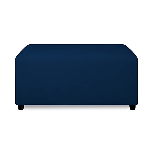 Image of PureFit Stretch Rectangle Ottoman Cover Footstool Cover, Navy | Fleece Soft Form Fit Ottoman Slipcovers Rectangle Slipcover for Folding Storage with Nonslip Elastic Bottom