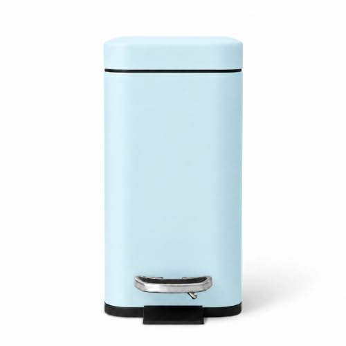 Image of Home Zone Living 1.3 Gallon Small Bathroom Trash Can with Lid and Step Pedal, Stainless Steel Wastebasket with Slim Design for Home and Office, Matte Powder Blue, 5 Liters