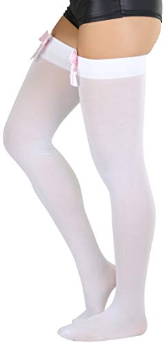 Image of ToBeInStyle Women's Opaque Long Thigh High Stockings w /Decorative Front Satin Bow