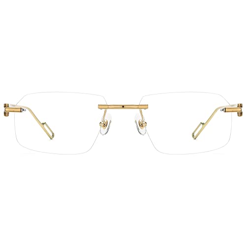 Image of HEPIDEM Vintage Style Rimless Rectangular Metal Eyeglasses for Men,New Frameless Square Optical Glasses Frame
