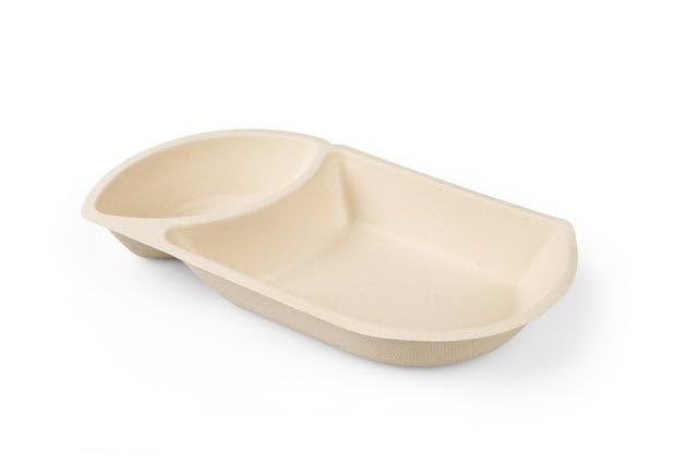 Lot de 50 plateaux à collations en canne à sucre en 2 parties 3,6 cm x 12,4 cm x 22,4 cm naturel | Film (50 pièces)