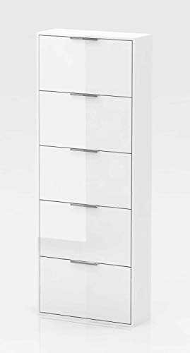 Meubletmoi Meuble à Chaussures 5 tiroirs, 15 Paires, Blanc laqué - mobilier de Rangement Dressing Contemporain - Swan