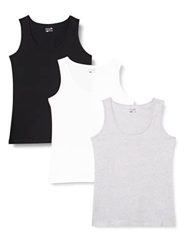 berydale Bd161, Camiseta de tirantes para Mujer, Negro, Gris Claro Mezcla Y Blanco (Paquete de 3), S