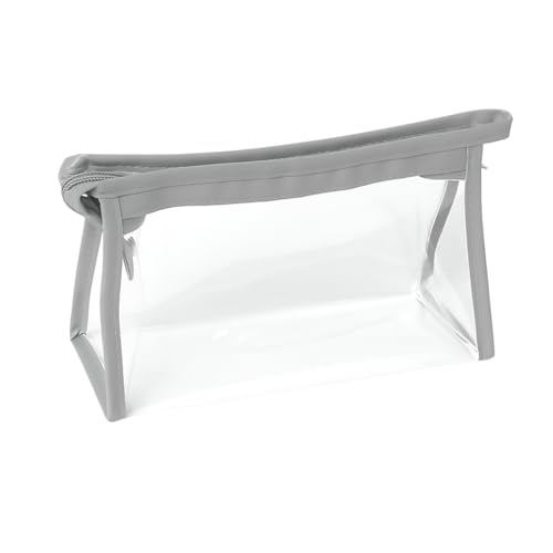 Necessaire Transparente com Zíper, Bolsa Organizadora de Maquiagem e Cosméticos (Cinza)