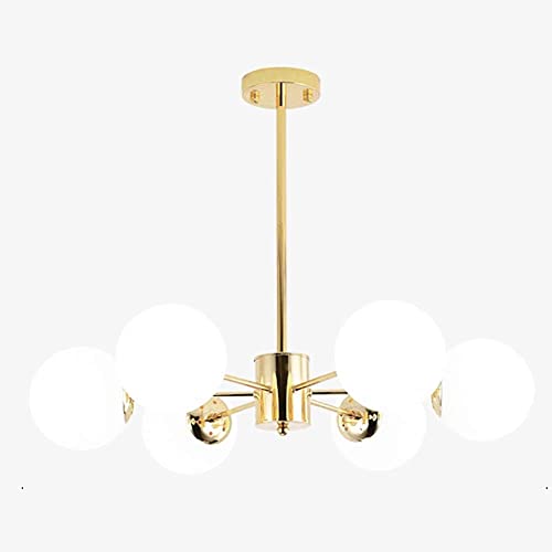 JT2D Nordique Lustre,contemporain E27 Dépoli Boule De Verre Antiquité Suspension Fer Pourgé Lustres Led Plafonnier Pour Salon Chambre Blanc 6 Lumières