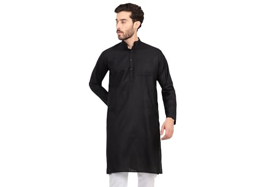 Image of Men's Cotton Blend Blend Knee Length Solid Color Style Stright Long Mandrin Collor Ethnic Casual Wear Kurta Only